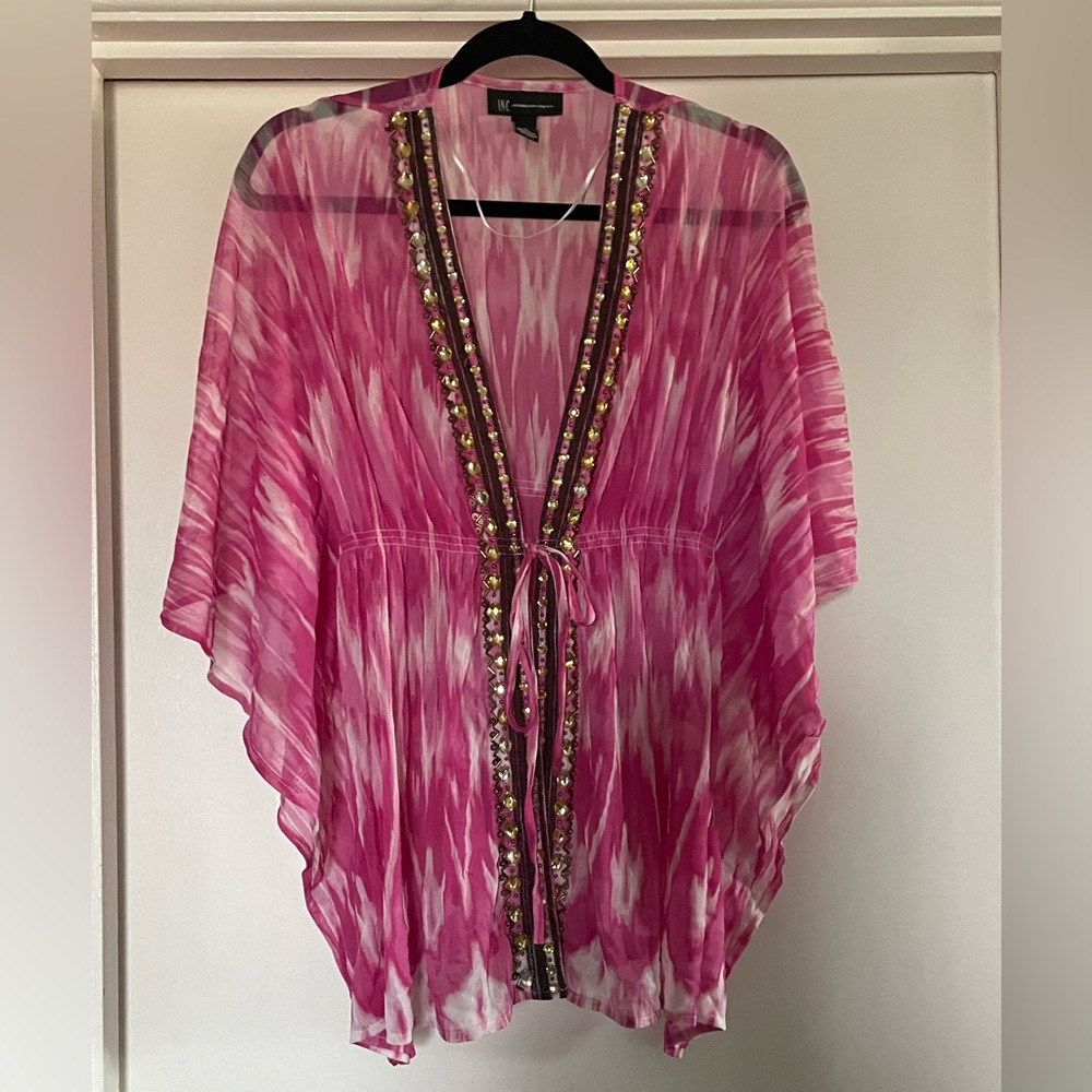 INC International Concepts Pink and White Swimsuit Coverup - Size L